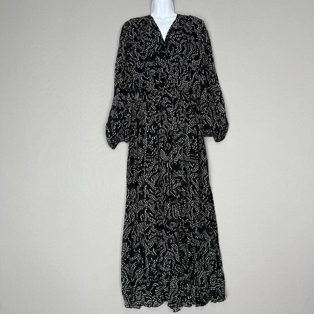 Payal Jain Anthropologie Sheer Maxi Wrap Dress‎ Womens Small Black Printed Party
